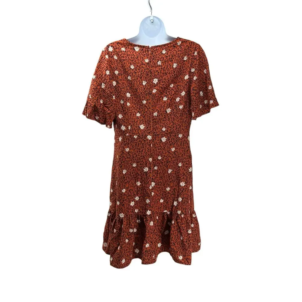 Girl In Mind Shift Midi Dress Flutter Sleeves Size 8 Orange Floral Animal Print - Picture 4 of 4